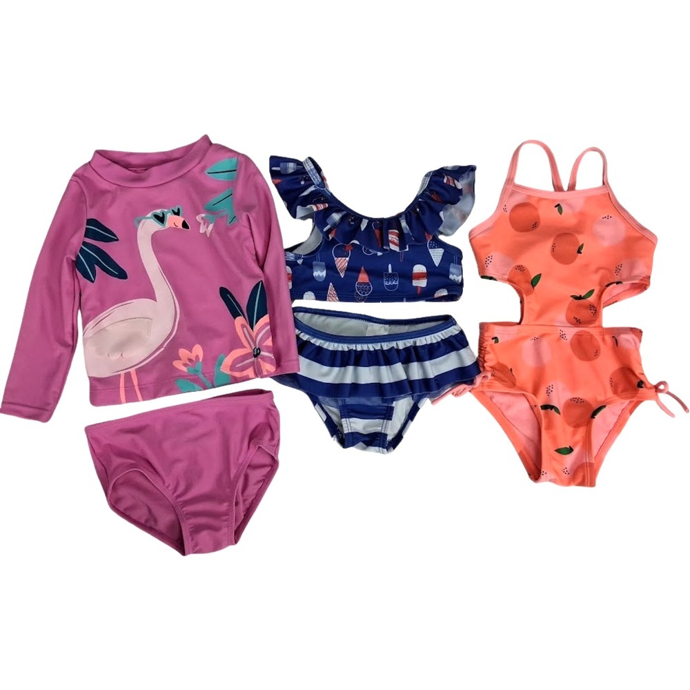 Baby Girl Swimsuit Lot 12 18 Mos Cat & Jack Carter's Flamingo Popsicle Bikini